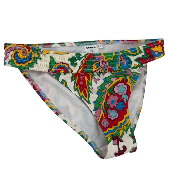 Boden Milos Smocked Bikini Bottoms Ivory Paisley Azure Size 4 Colorful Playful - Picture 3 of 15
